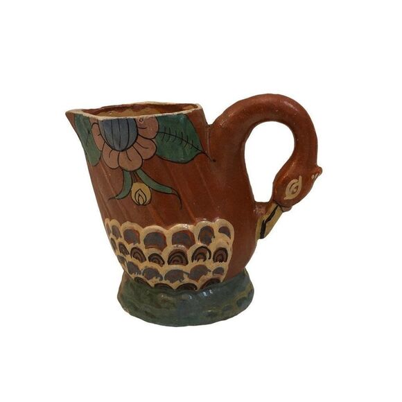 Rare Vintage Tlaquapaque Mexican Clay Pottery Swan Handle Mug - Picture 1 of 4
